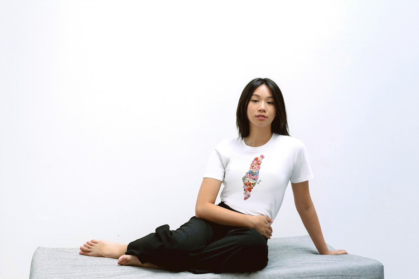 Women's Premium Roundneck T-shirt - Palestine Flowers