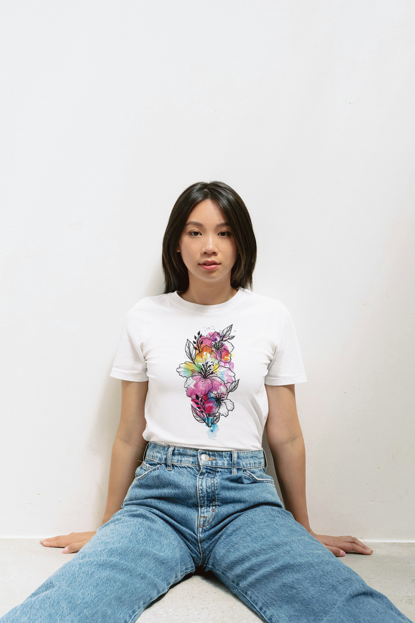 Women's Premium Roundneck T-shirt - Rainbow Flowers